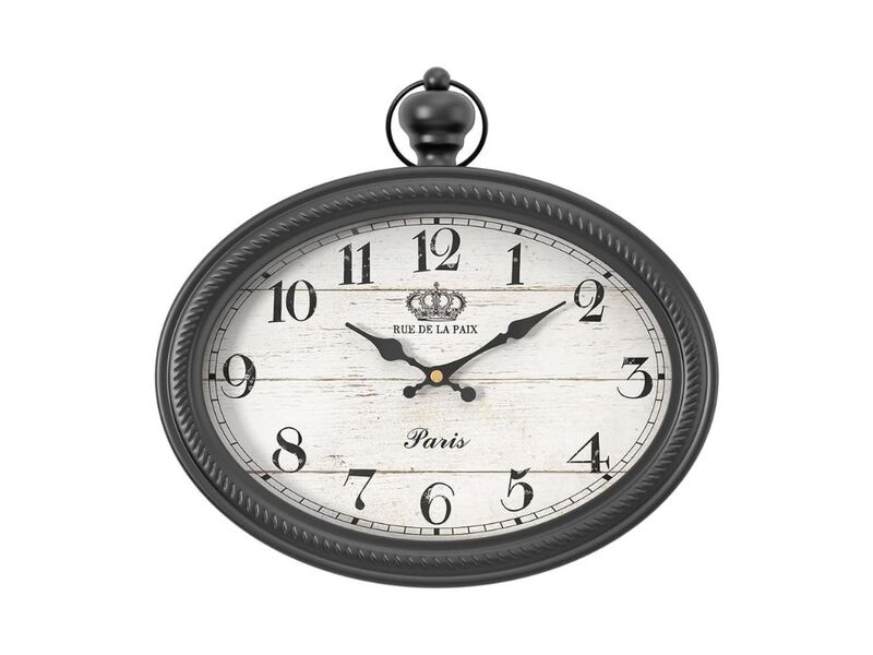 Retro Oval Wall Clock - Black Vintage Battery Operated Decor for Farmhouse & Living Room image number 0