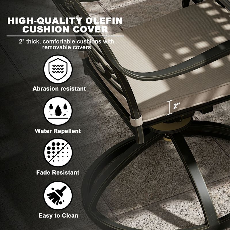 Mondawe 2-Piece Cast Aluminum Patio Dining Swivel Chair Set with Thick Olefin Cushions and 360&deg; Rockers