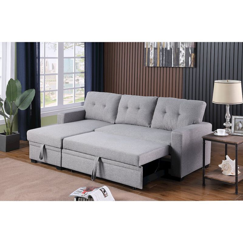 CP HomeDecor Devion Furniture Polyester Fabric Reversible Sleeper Sectional Sofa - Light Gray