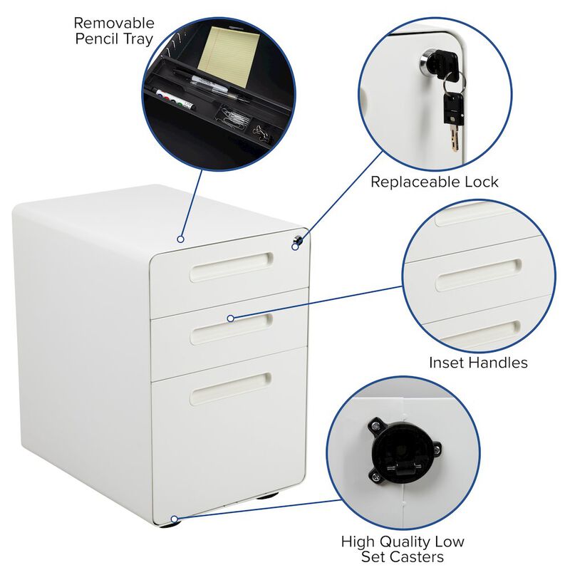 Flash Furniture 3-Drawer Mobile Locking Filing Cabinet with Anti-Tilt Mechanism, White image number 2