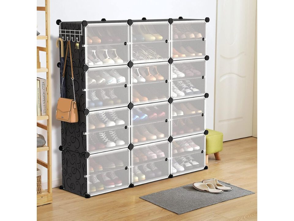 Slim Entryway Shoe Storage Cabinet 48 Pair Space Saving Black
