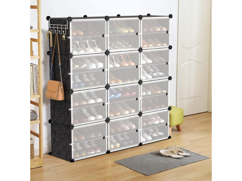 Slim Entryway Shoe Storage Cabinet 48 Pair Space Saving Black image number 1