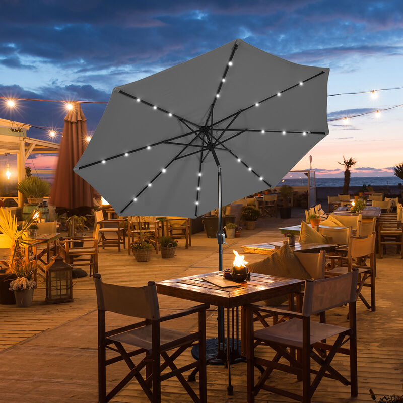 Solar Light Patio Umbrella &ndash; Outdoor Sun Shade with LED Illumination