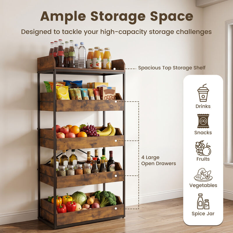 Multi Layer 5 Tier Storage Rack with 4 Sliding Drawers and Adjustable Feet for Pantry Use image number 5