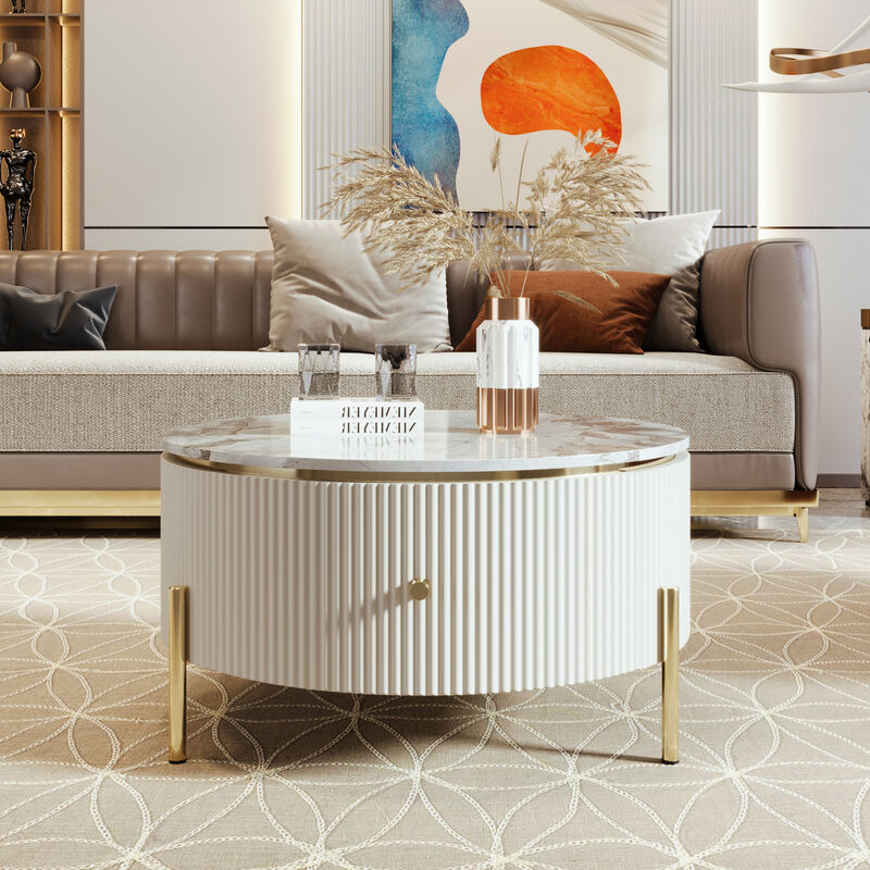 GOODSILO Contemporary Round Accent Table with Generous Storage Drawers image number 1