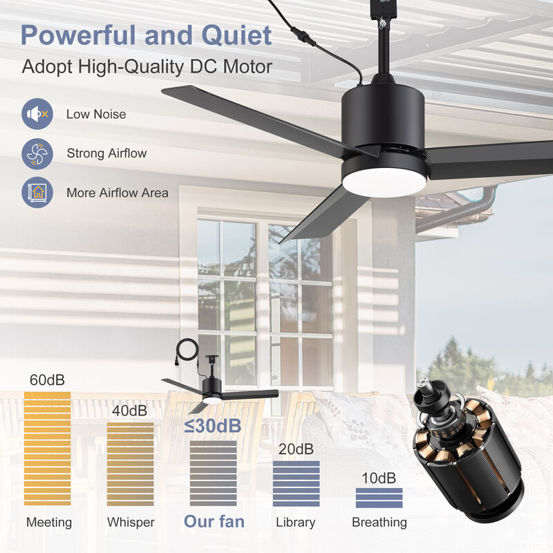 Breezary 42" Waterproof Outdoor Ceiling Fan with Light, Dimmable LED, DC Motor, 6 Speeds, Remote Control, Quiet image number 5