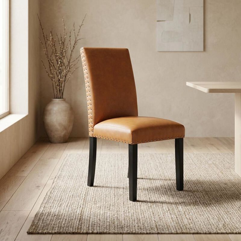 Faux Leather Upholstered Dining Chair with Thick Cushioned Seat, Tan image number 4