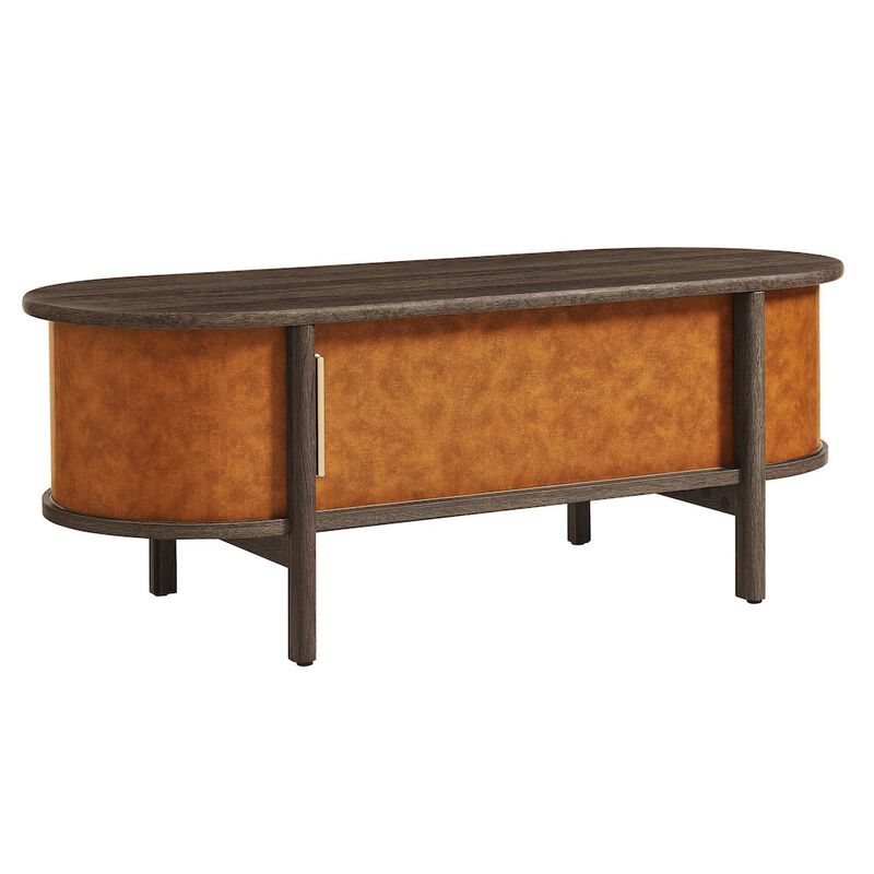 Coralie Curved Vegan Leather Oval Coffee Table image number 0