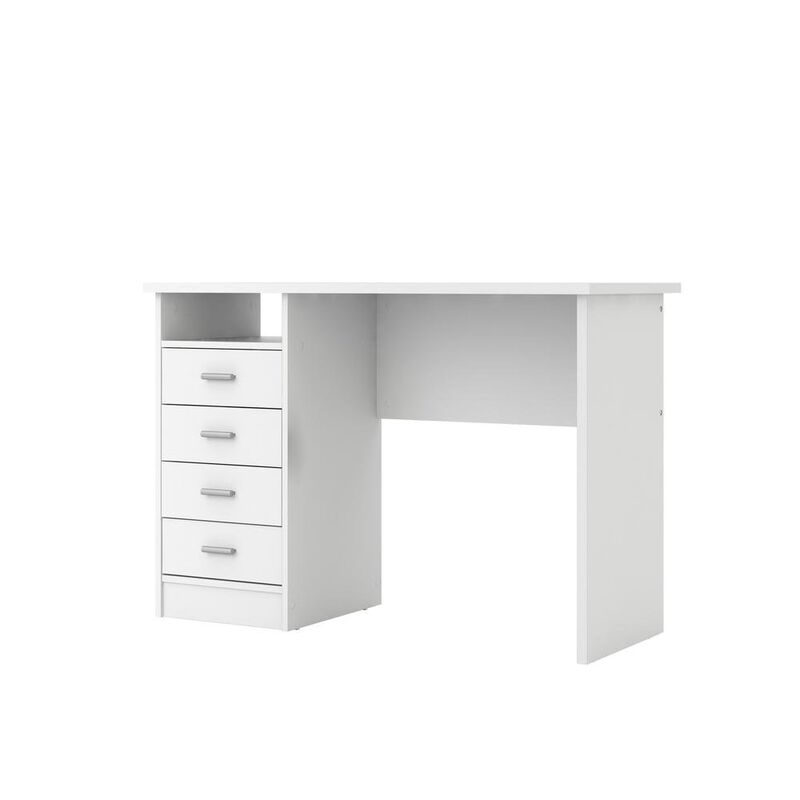 FurniFact White Desk with 4 Drawers - Modern Office Desk for Storage and Productivity