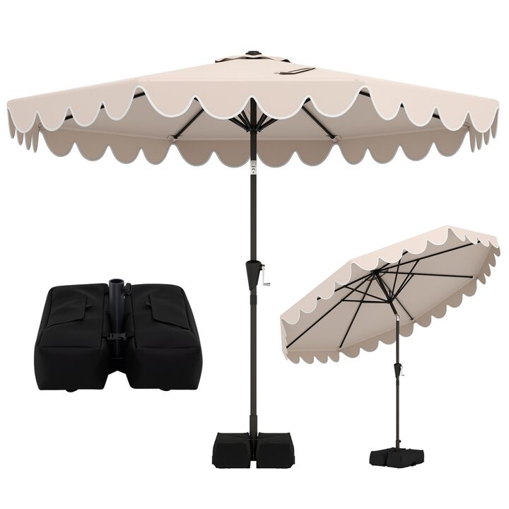 10 Feet Patio Umbrella with Weighted Base and Sandbags-Burgundy