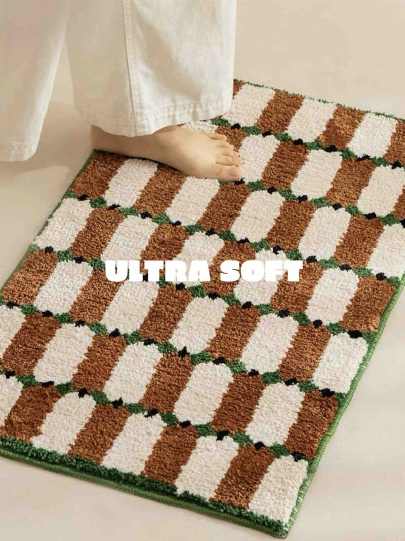 Retro Eclectic Checker Bath Rug, Machine-washable, Ultra Soft & Absorbent