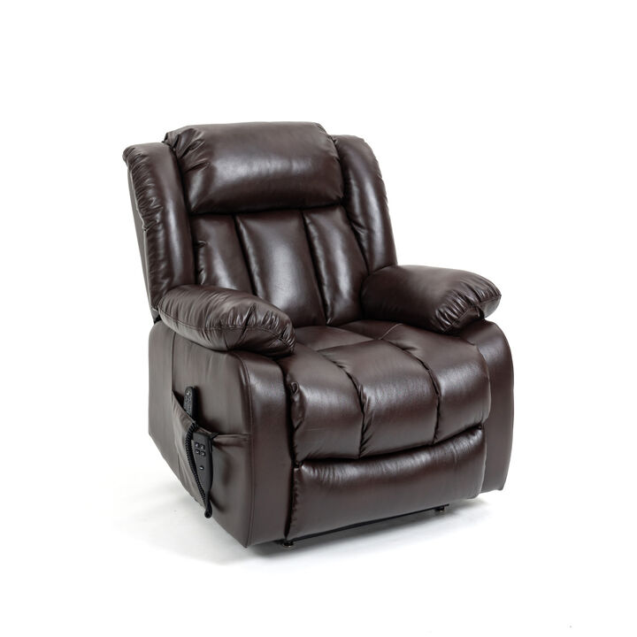 Dual Motor Infinite Position Up to 350 LBS Electric Medium size Brown Power Lift Recliner Chair with 8Point Vibration Massage and Lumbar Heating