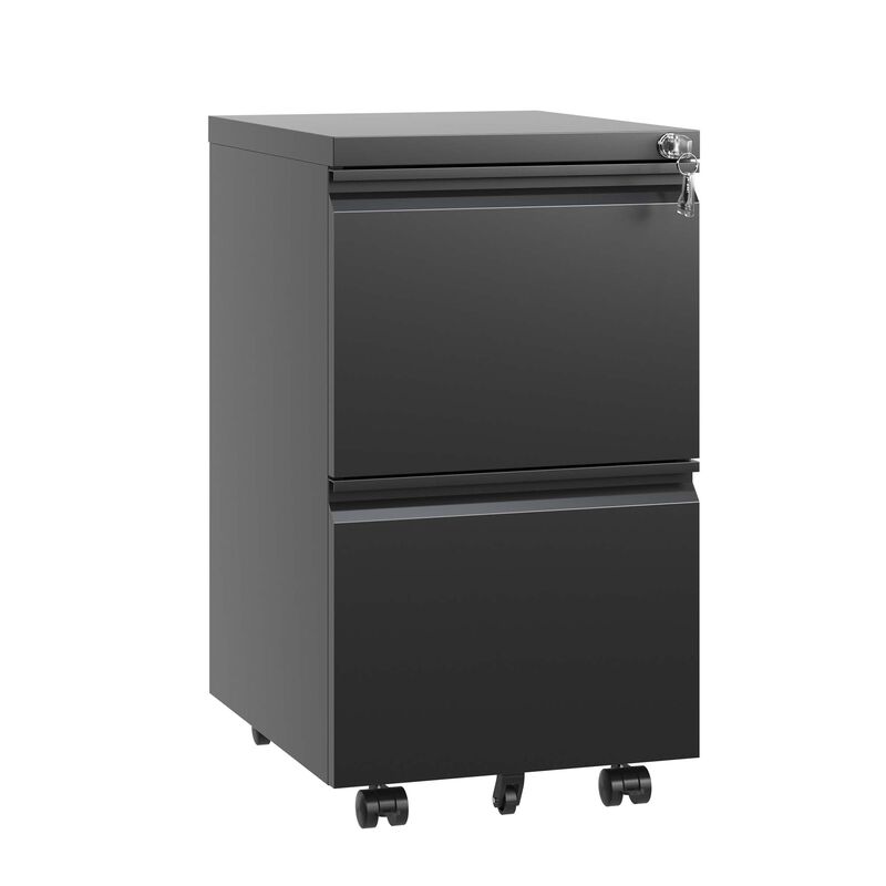 Mobile File Cabinet with 2 Drawers and Lock for Hanging File Storage