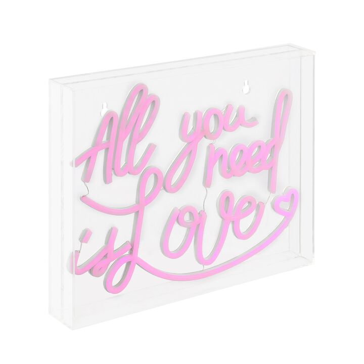 All You Need Is Love 13.7" X 10.9" Contemporary Glam Acrylic Box USB Operated LED Neon Light