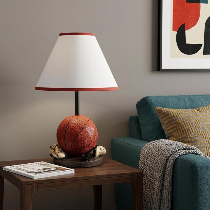 HomeRoots 15" Orange Bedside Table Lamp With White Shade