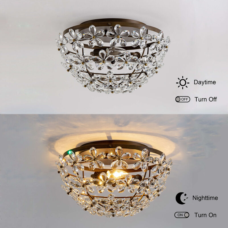 Amila 3-Light Bronze Glam Daisy Flower Crystal Blossom Flush Mount image number 8