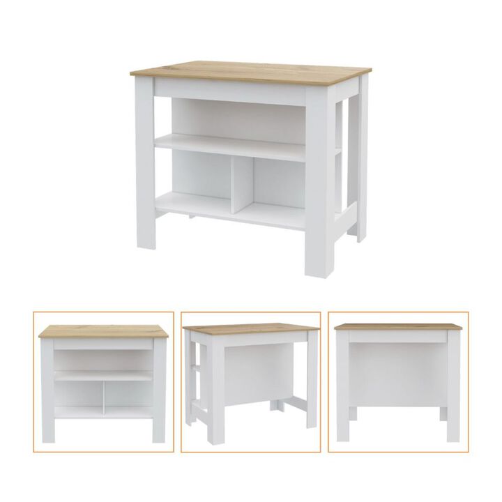 Streamdale Rockaway 3-Shelf Kitchen Island White And Light Oak