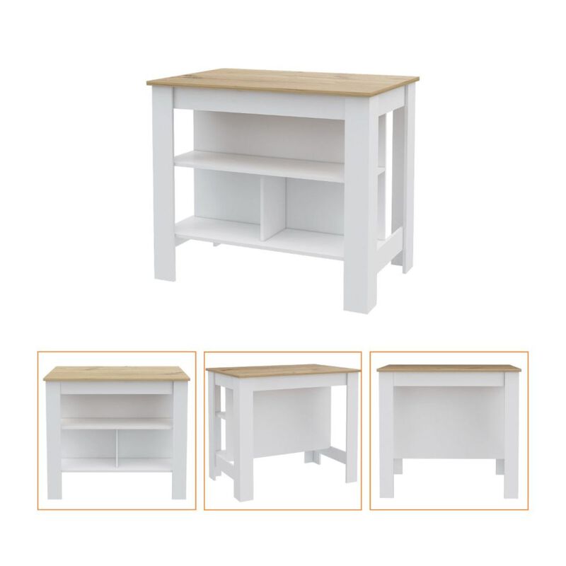 Streamdale Rockaway 3-Shelf Kitchen Island White And Light Oak image number 0