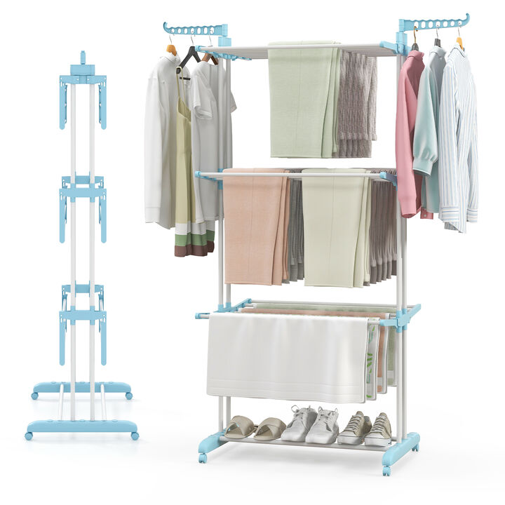 4-tier Clothes Drying Rack with Rotatable Side Wings and Collapsible Shelves