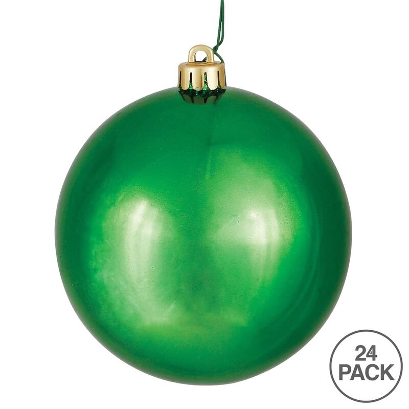 Vickerman 2.4" Christmas Ornament Ball, Green Shiny Finish, Shatterproof Plastic, UV Resistant, Holiday Christmas Tree Decoration, 24 Pack image number 2
