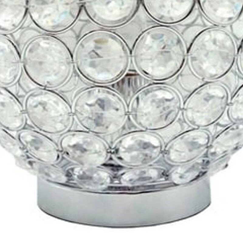 Denise 9 Inch Table Lamp, Round Metal Base, Crystal Ball Shade, Silver - Benzara