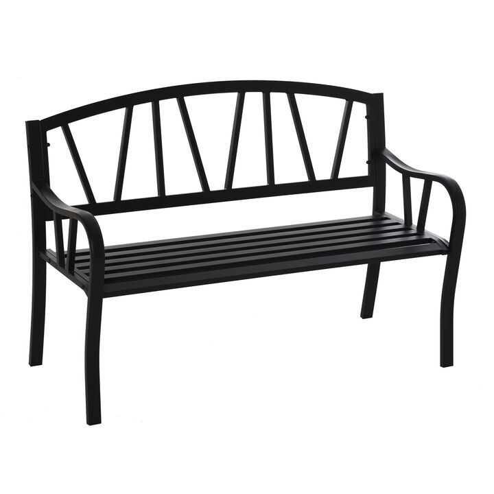 Metal Garden Seat: 2-Seater Decorative Outdoor Bench with Backrest