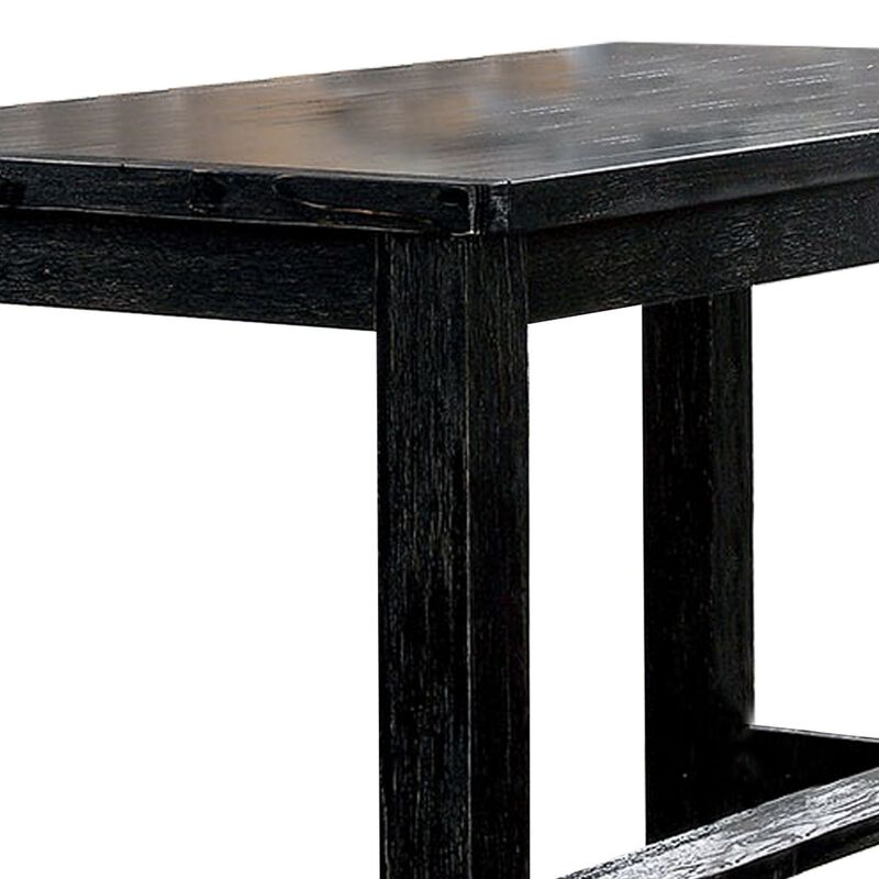Rectangular Counter Height Table with Block Legs, Antique Black-Benzara