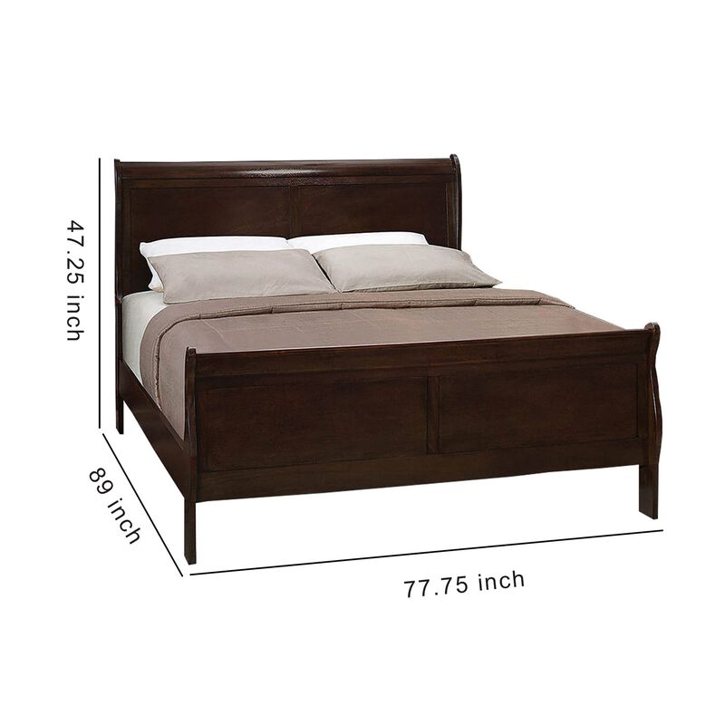 Wooden Eastern King Bed with Curved Panel Headboard, Brown-Benzara