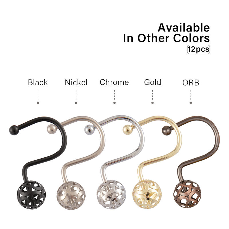 Utopia Alley Rust-Resistant Metal Shower Curtain Hooks with Hollow Ball Design, Shower Hooks Hangers for Bathroom, Kitchen Utensils, Curtains, Clothing, Towels etc - Set of 12 image number 8
