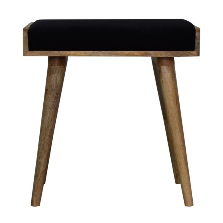 Artisan Furniture Black Velvet Tray Style Solid Wood Oak-ish Footstool