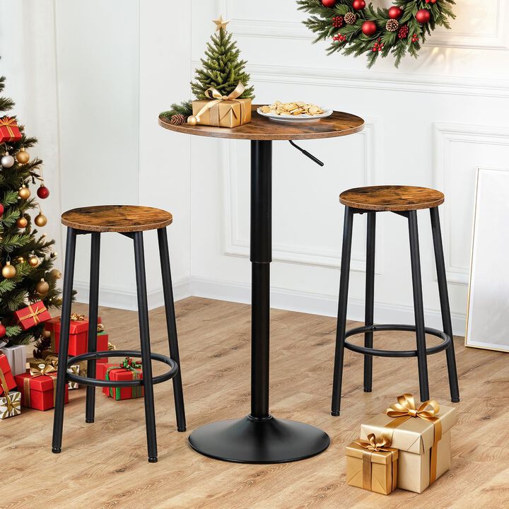 Sturdy Base Round Bar Table with Adjustable Height for Dining or Patio-Brown