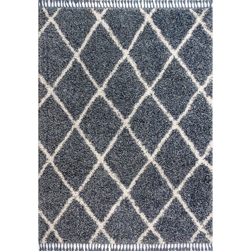 Gabrielle Mercer Shag Plush Tassel Moroccan Geometric Trellis Area Rug