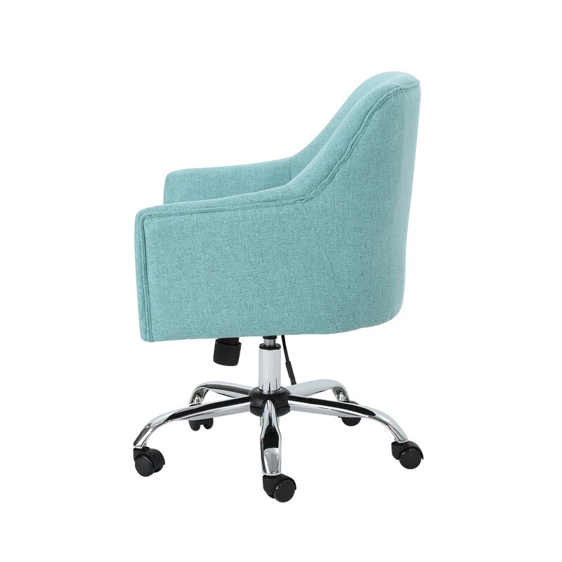 Heza Rolling Swivel Office Chair, Light Blue Fabric, Chrome Metal - Benzara