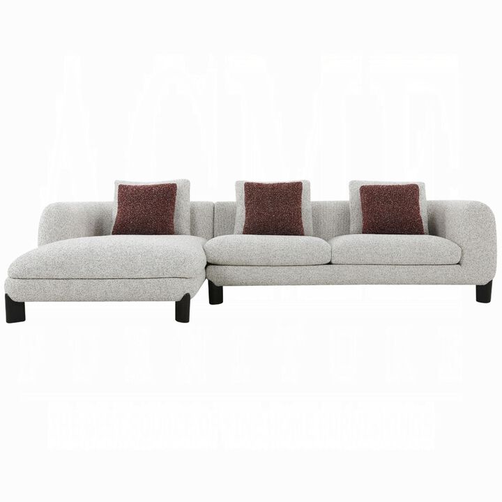 Meru Sectional Sofa, 3 Pillows, Maroon Beige Tweed Boucle, 120 Inch
