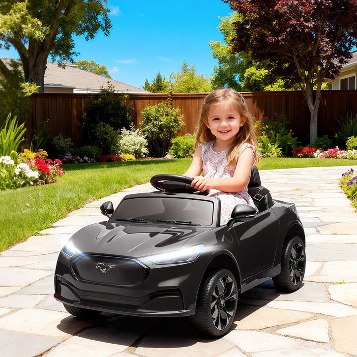 BreeBe 12V Kids Ride On Car, Licensed Ford Mustang Mach-E Electric Car with Remote Control, LED Light, Music