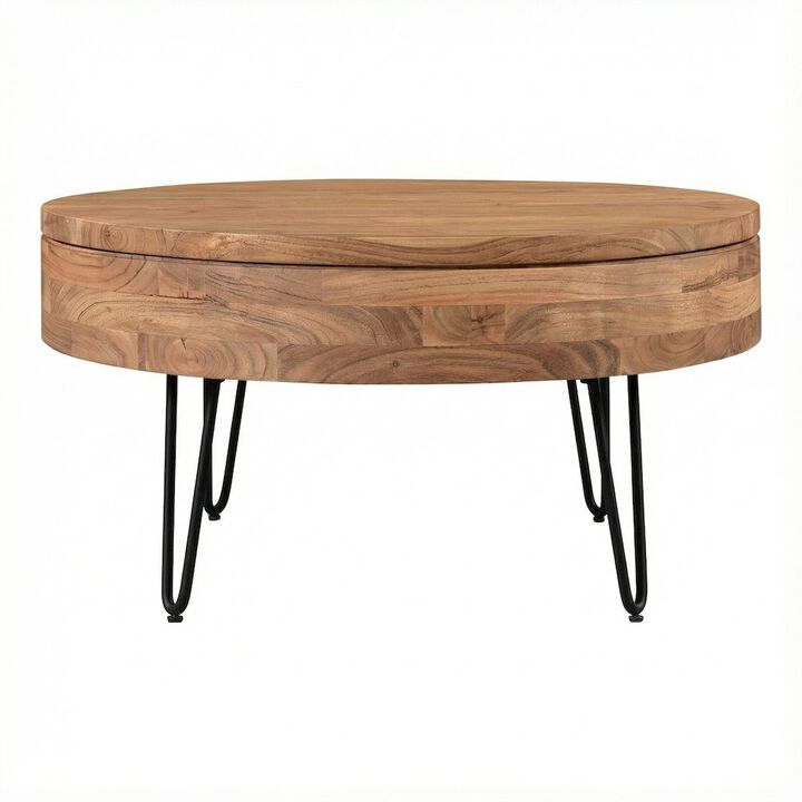 Starlight Canyon Home Brown Solid Acacia Coffee Table with Lift-Top Storage and Iron Legs