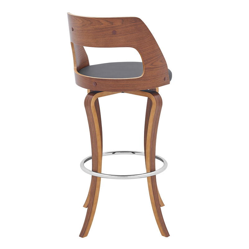 Grady Swivel Gray Faux Leather and Walnut Wood Bar Stool