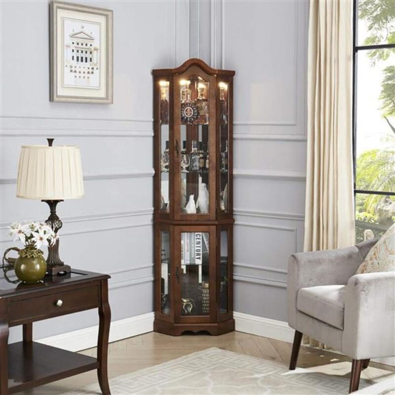 Corner Curio Cabinet with Lights Glass Display Cabinet for Collectibles & Home Decor