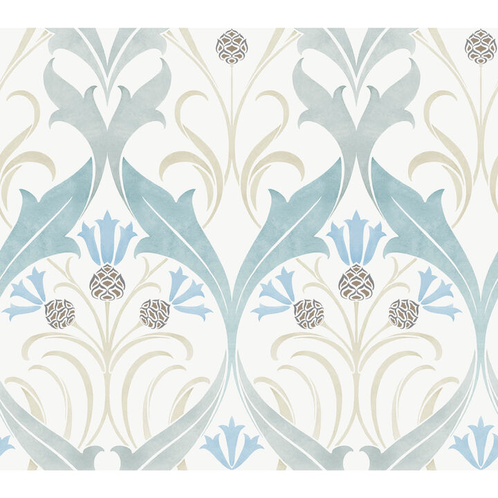 Pine Cone Ribbon Teal Wallpaper