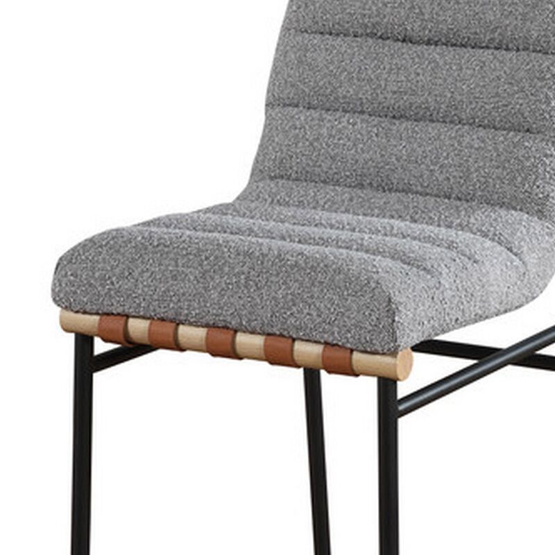 Kive 26 Inch Counter Height Stool Chair, Boucle Channel Tufted, Light Gray - Benzara