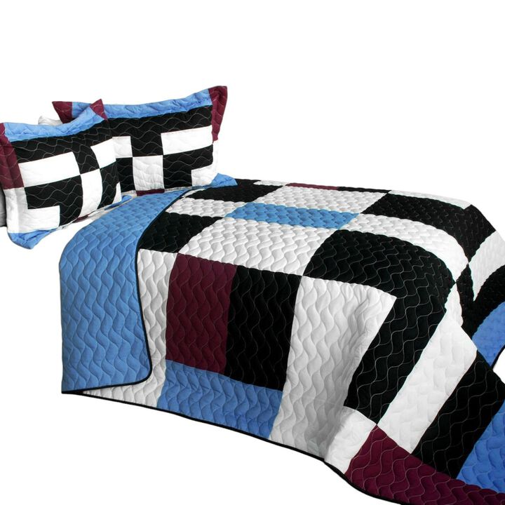 Queen Patchwork Quilt Set 3PC Love For A Child Quilted Vermicelli Soft Bed Cover Set