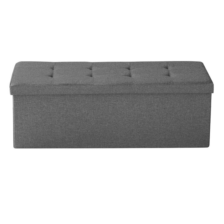 Upholstered Storage Ottoman Bench with Folding Design and Side Bags