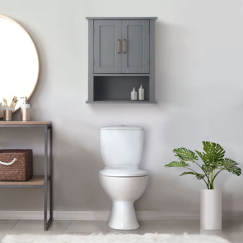 Mercer Removable Two-Door Wall Cabinet with Open Shelf, Gray image number 1