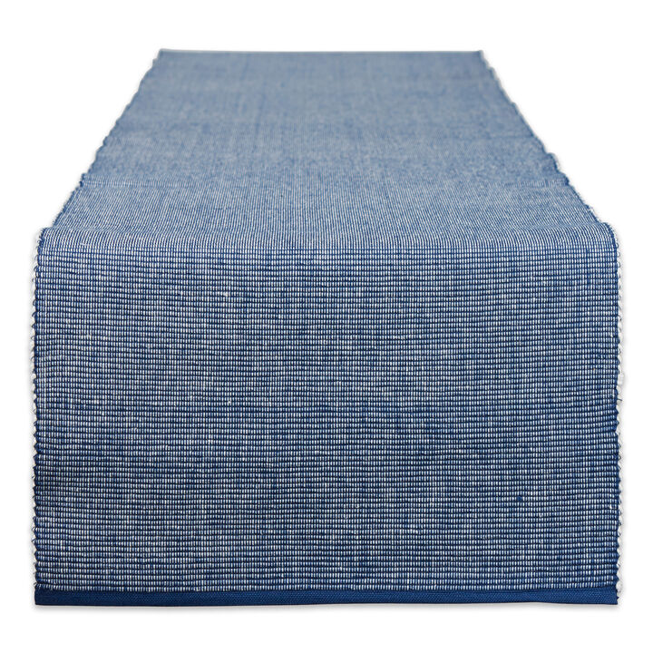 13" x 108" Navy Blue and White Rectangular 2-Tone Ribbed Table Runner