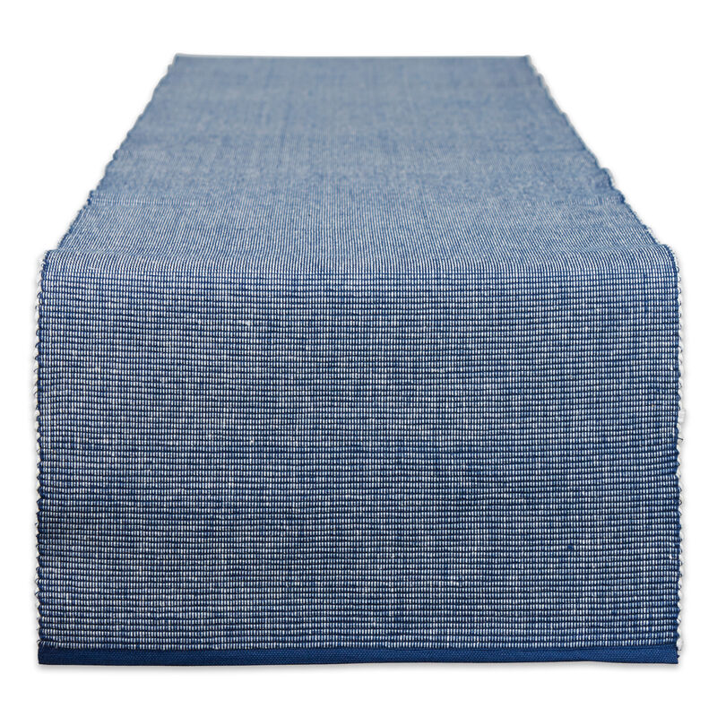 13" x 108" Navy Blue and White Rectangular 2-Tone Ribbed Table Runner
