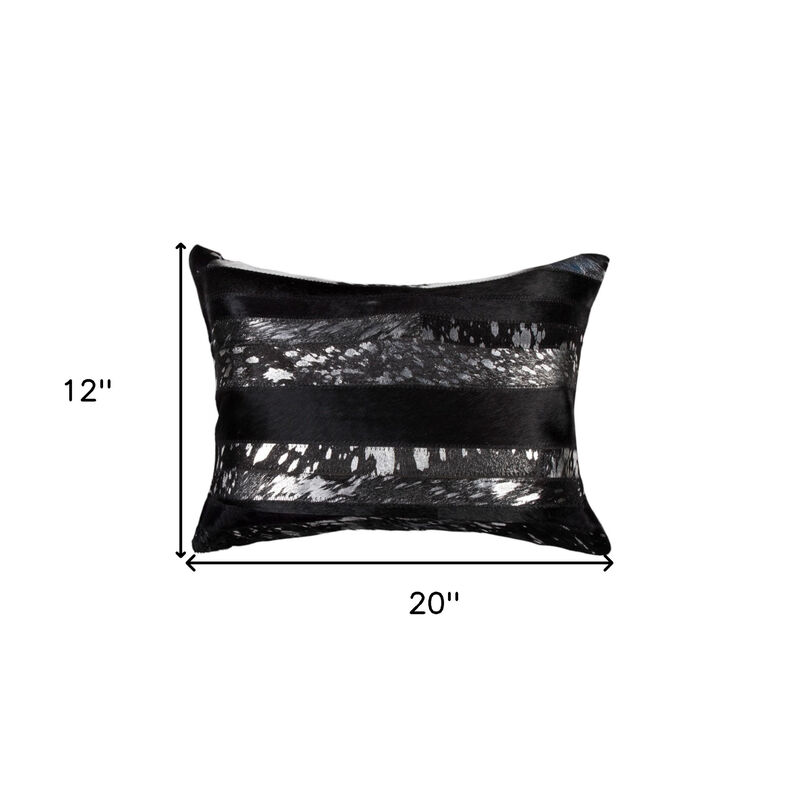 HomeRoots Set of Two 12" X 20" Black and Silver Striped Cowhide Lumbar Throw Pillows with Glitter image number 4