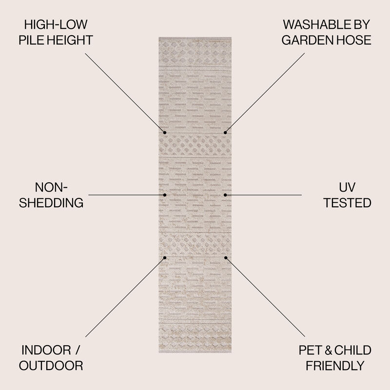 Xlendi High-Low Pile Moroccan Geometric Indoor/Outdoor Area Rug