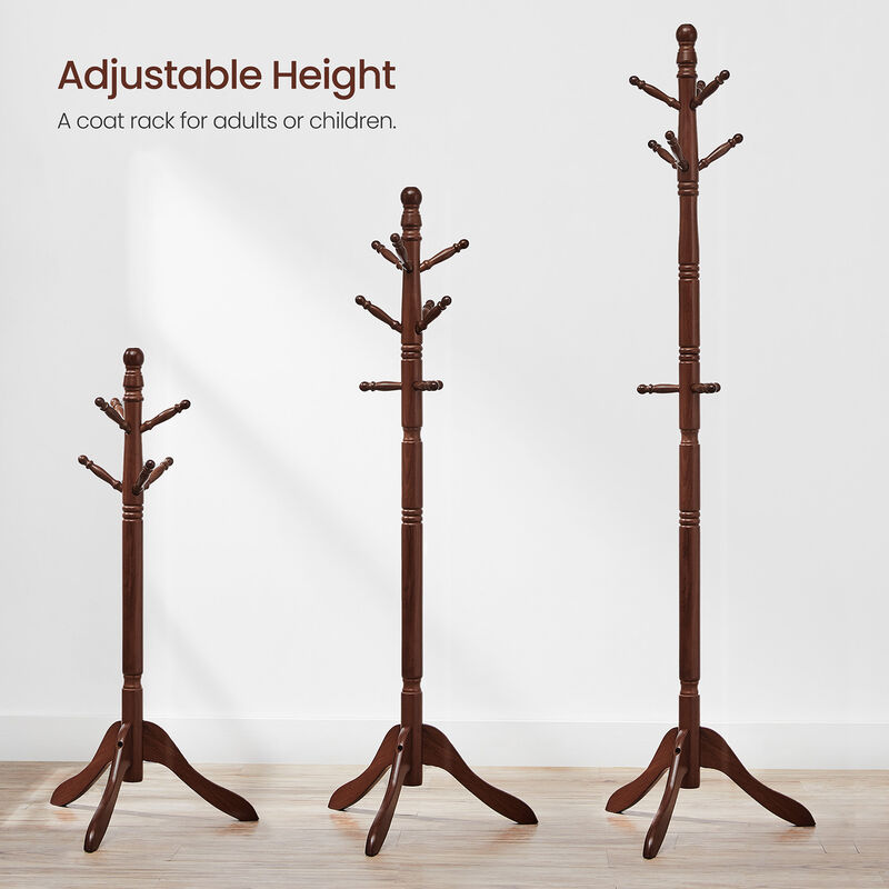 Solid Wood Coat Rack Stand with 10 Hooks - Freestanding Hall Tree
