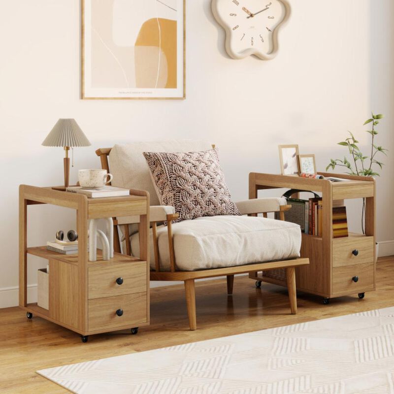 Hivvago 2-Drawer Sofa Side Table with Shelves for Living Room