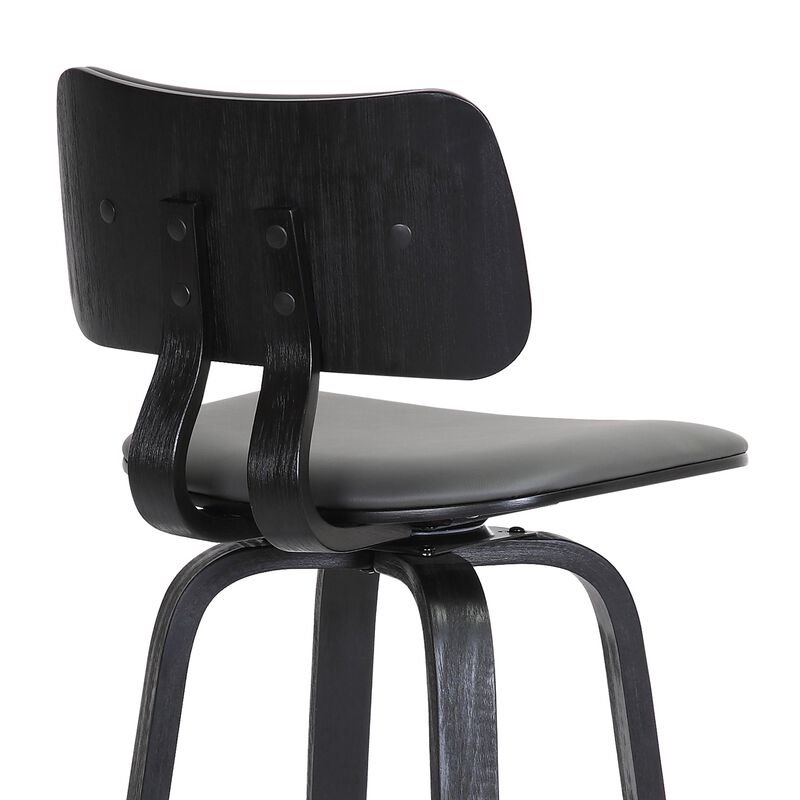 30" Swivel Black Wood Bar Stool in Gray Faux Leather with Black Metal image number 4